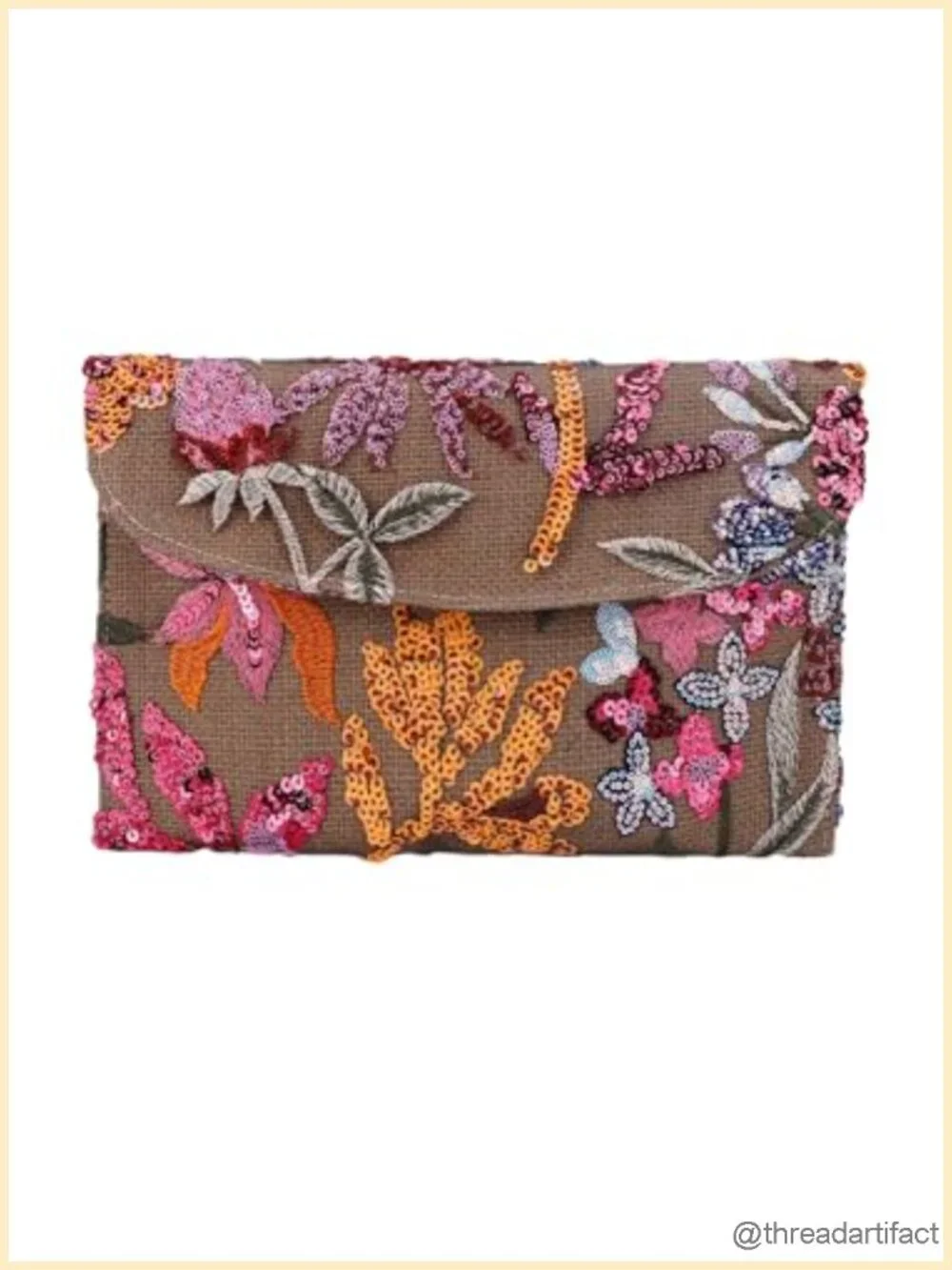 Sequin Floral Beaded Clutch Evening Bag - Embroidered Envelope Purse